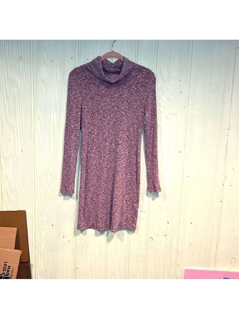 Everly Ribbed Knit Turtleneck Sweater Dress Medium